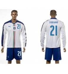 Italy #21 Soriano White Away Long Sleeves Soccer Country Jersey