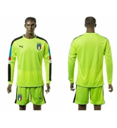 Italy Blank Shiny Green Long Sleeves Goalkeeper Soccer Country Jersey