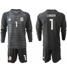 Mexico #1 Corona Black Long Sleeves Goalkeeper Soccer Country Jersey