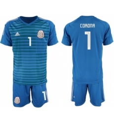 Mexico #1 Corona Blue Goalkeeper Soccer Country Jersey