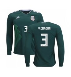 Mexico #3 Y.Corona Home Long Sleeves Soccer Country Jersey