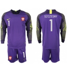 Poland #1 Szczesny Purple Goalkeeper Long Sleeves Soccer Country Jersey