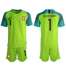 Poland #1 Szczesny Shiny Green Goalkeeper Soccer Country Jersey