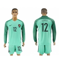Portugal #12 Lopes Away Long Sleeves Soccer Country Jersey