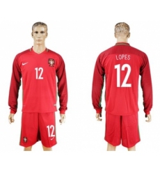 Portugal #12 Lopes Home Long Sleeves Soccer Country Jersey