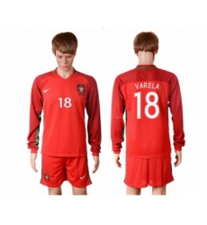 Portugal #18 Varela Home Long Sleeves Soccer Country Jersey