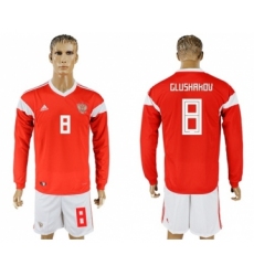Russia #8 Glushakov Red Home Long Sleeves Soccer Country Jersey