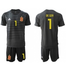 Spain #1 De Gea Black Goalkeeper Soccer Country Jersey