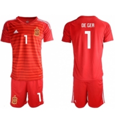 Spain #1 De Gea Red Goalkeeper Soccer Country Jersey