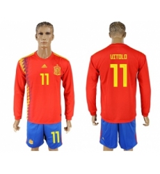 Spain #11 Vitolo Red Home Long Sleeves Soccer Country Jersey
