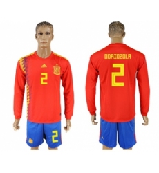 Spain #2 Odriozola Red Home Long Sleeves Soccer Country Jersey