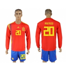 Spain #20 Asensio Red Home Long Sleeves Soccer Country Jersey