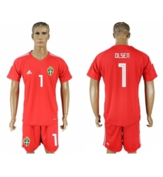 Sweden #1 Olsen Red Goalkeeper Soccer Country Jersey
