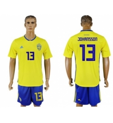 Sweden #13 Johansson Home Soccer Country Jersey