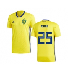 Sweden #25 Rinne Home Soccer Country Jersey