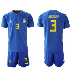 Sweden #3 Lindelof Away Soccer Country Jersey