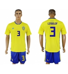 Sweden #3 Lindelof Home Soccer Country Jersey