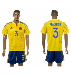 Ukraine #3 Khaceridi Home Soccer Country Jersey