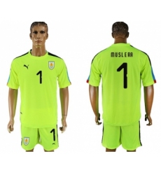Uruguay #1 Muslera Shiny Green Goalkeeper Soccer Country Jersey