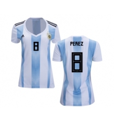 Women's Argentina #8 Perez Home Soccer Country Jersey