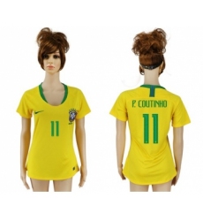 Women's Brazil #11 P.Coutinho Home Soccer Country Jersey