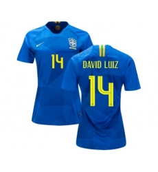 Women's Brazil #14 David Luiz Away Soccer Country Jersey