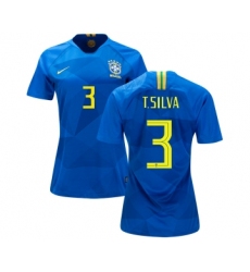 Women's Brazil #3 T.Silva Away Soccer Country Jersey