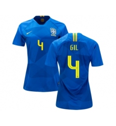 Women's Brazil #4 Gil Away Soccer Country Jersey