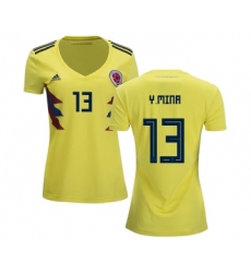Women's Colombia #13 Y.Mina Home Soccer Country Jersey
