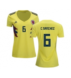 Women's Colombia #6 C.Sanchez Home Soccer Country Jerseyy