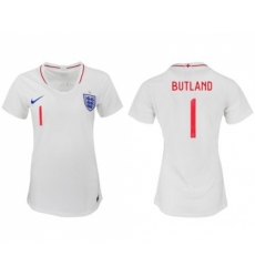 Women's England #1 Butland Home Soccer Country Jersey