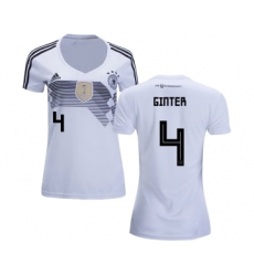 Women's Germany #4 Ginter White Home Soccer Country Jersey