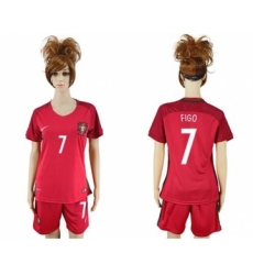 Women's Portugal #7 Figo Home Soccer Country Jersey