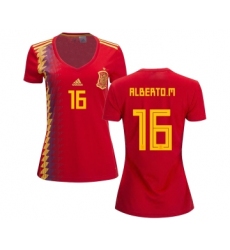 Women's Spain #16 Alberto M. Red Home Soccer Country Jersey