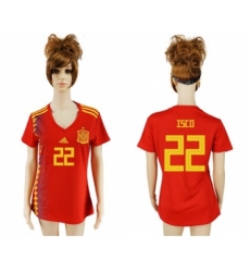 Women's Spain #22 Isco Red Home Soccer Country Jersey