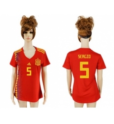 Women's Spain #5 Sergio Red Home Soccer Country Jersey