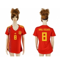 Women's Spain #8 Saul Niguez Red Home Soccer Country Jersey