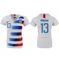 Women's USA #13 Morgan Home Soccer Country Jersey