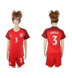 Women's USA #3 Gonzalez Away Soccer Country Jersey
