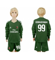 AC Milan #99 Donnarumma Green Goalkeeper Long Sleeves Kid Soccer Club Jersey