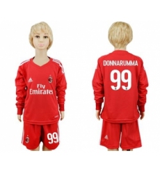 AC Milan #99 Donnarumma Red Goalkeeper Long Sleeves Kid Soccer Club Jersey
