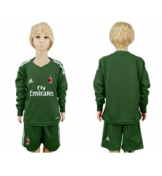 AC Milan Blank Green Goalkeeper Long Sleeves Kid Soccer Club Jersey