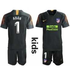 Atletico Madrid #1 Adan Black Goalkeeper Kid Soccer Club Jersey