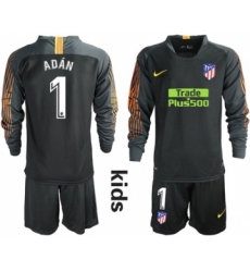 Atletico Madrid #1 Adan Black Goalkeeper Long Sleeves Kid Soccer Club Jersey