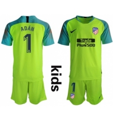 Atletico Madrid #1 Adan Shiny Green Goalkeeper Kid Soccer Club Jersey