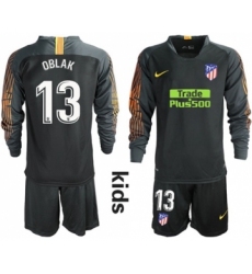 Atletico Madrid #13 Oblak Black Goalkeeper Long Sleeves Kid Soccer Club Jersey
