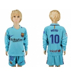 Barcelona #10 Messi Away Long Sleeves Kid Soccer Club Jersey