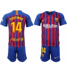 Barcelona #14 Coutinho Home Kid Soccer Club Jersey