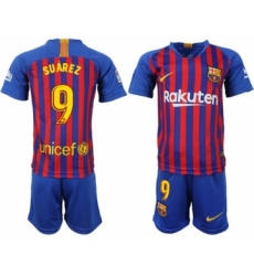 Barcelona #9 Suarez Home Kid Soccer Club Jersey