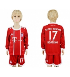 Bayern Munchen #17 Boateng Home Long Sleeves Kid Soccer Club Jersey